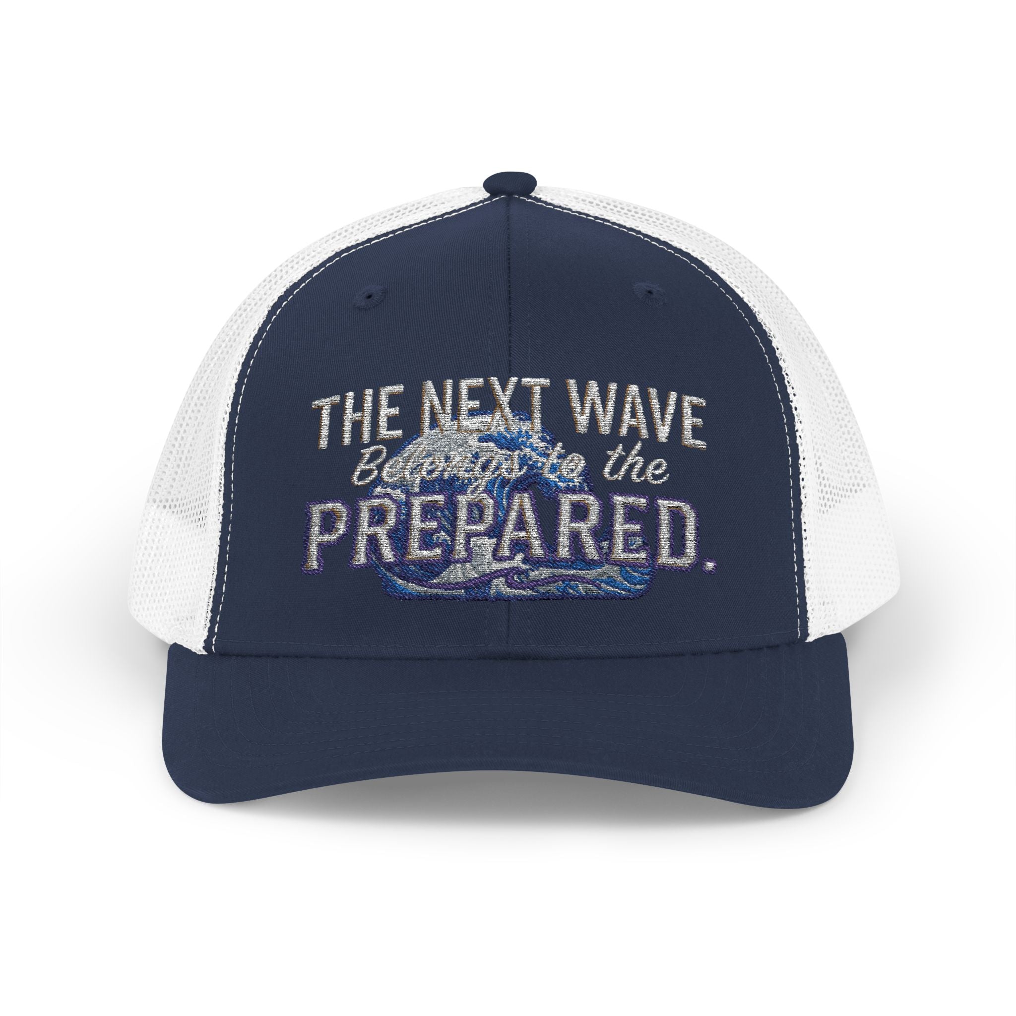 PR3PARED Snapback Embroidered Trucker Cap — 'The Next Wave Be Prepared' Ocean Patch Hat