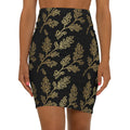 PR3PARED Gold Leaf Pattern Pencil Skirt — Elegant Black & Gold Mid‑Waist Skirt