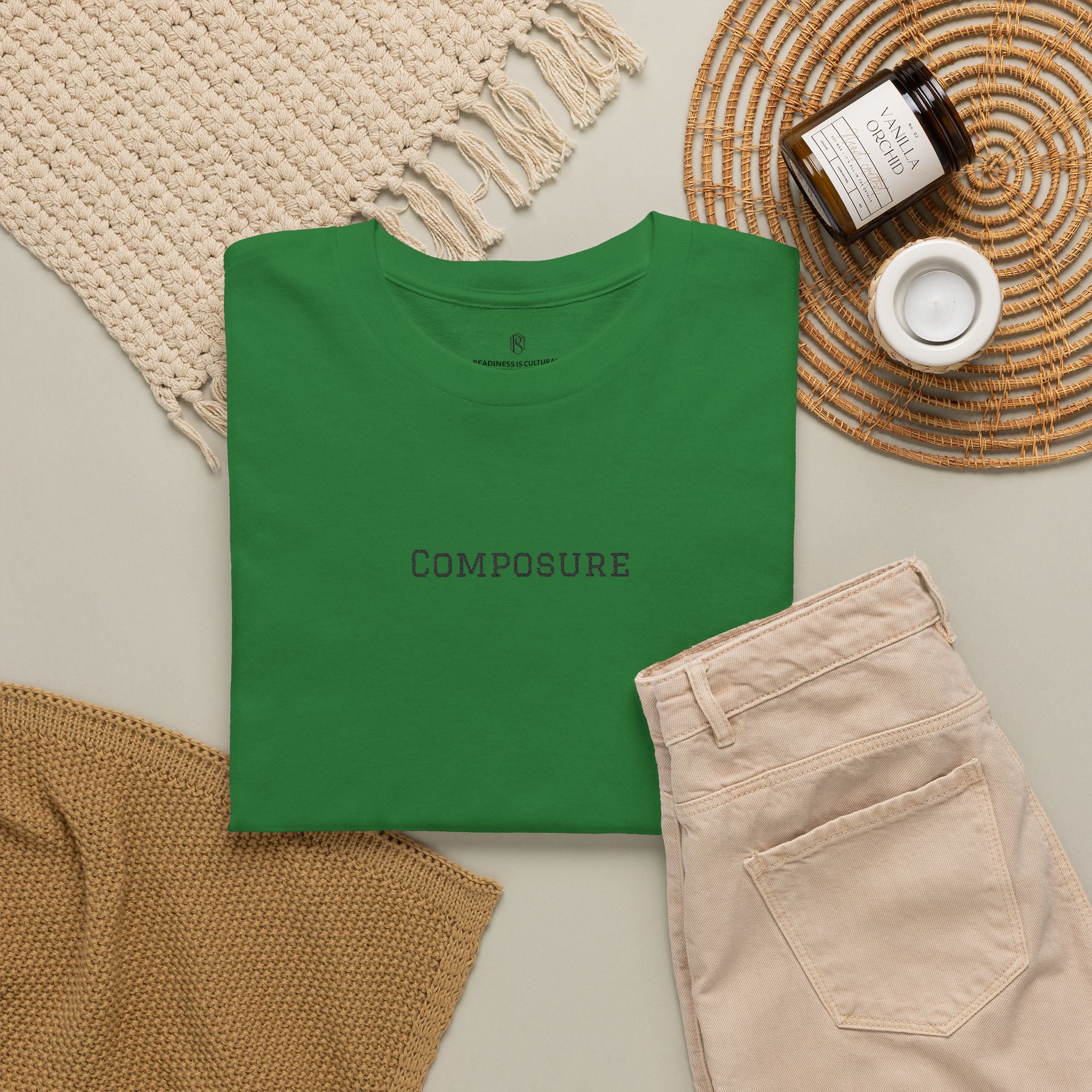PR3PARED Composure Minimalist Embroidered Tee — Crewneck Shirt with 'Composure' Text