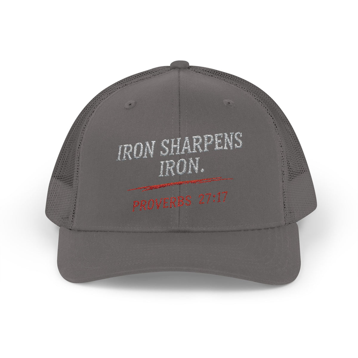 PR3PARED Iron Sharpens Iron Snapback Trucker Cap — Proverbs 27:17 Christian Mesh Hat