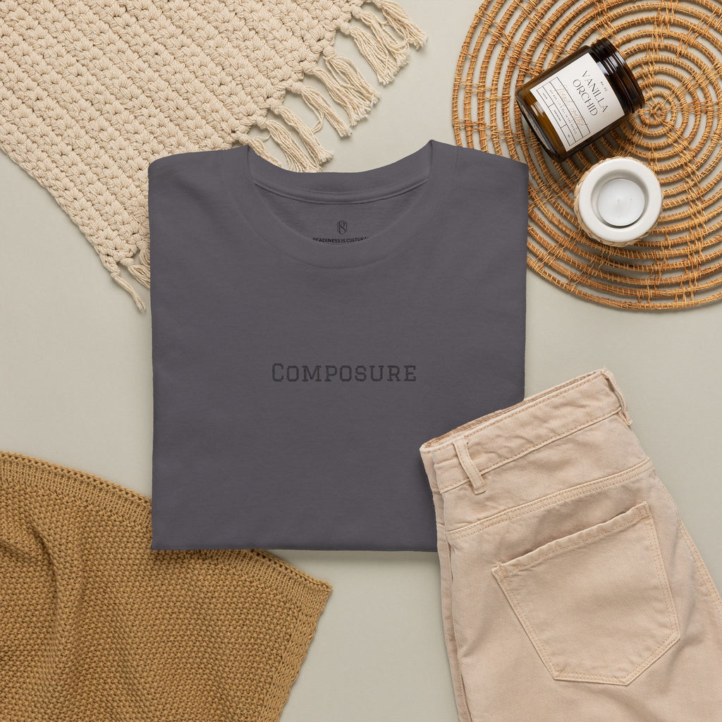 PR3PARED Composure Minimalist Embroidered Tee — Crewneck Shirt with 'Composure' Text