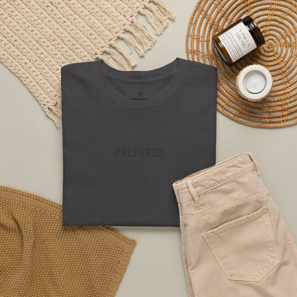 PR3PARED Graphic Embroidered Tee — Minimalist 'PREPARED' Text Shirt