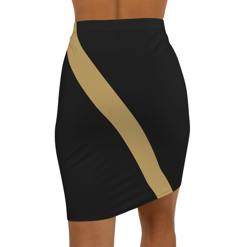 PR3PARED Black & Gold Diagonal Stripe Pencil Skirt — Women's Mid‑Waist Chic Workwear