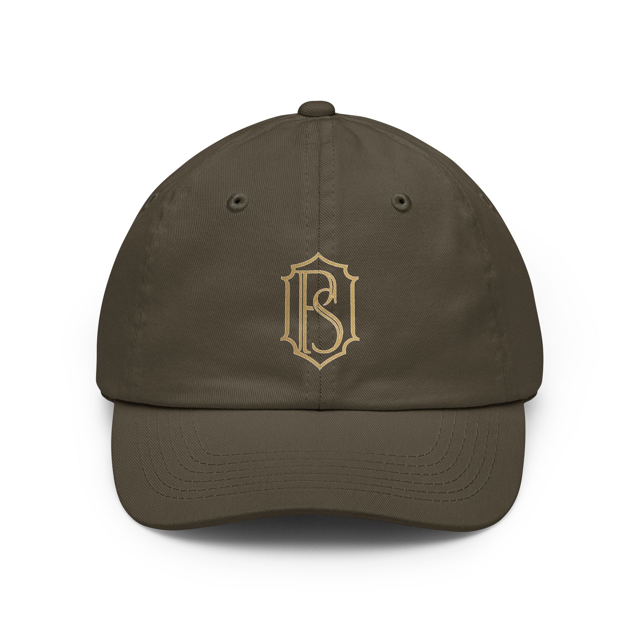 PR3PARED Embroidered Monogram Dad Hat – Vintage Gold Crest Cap