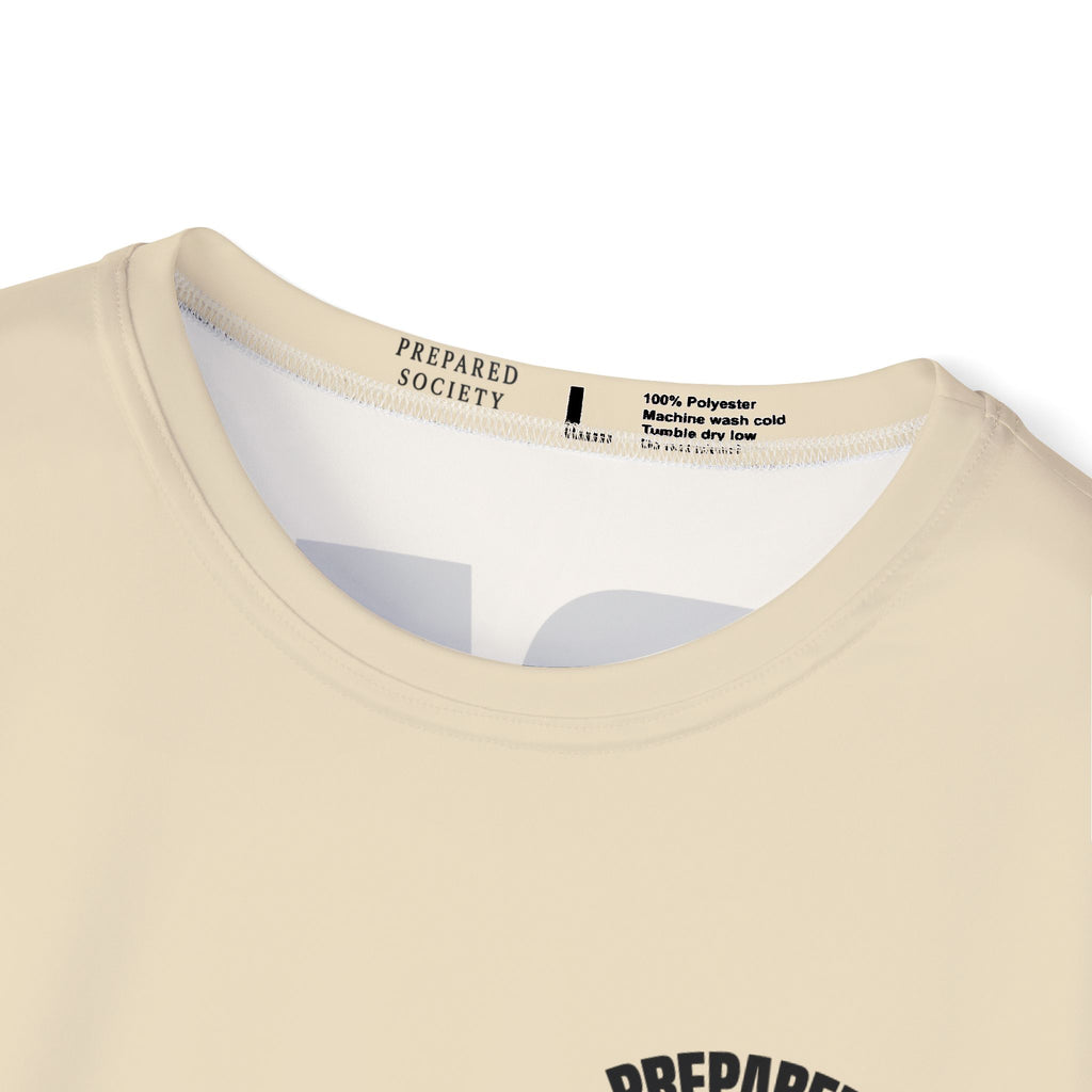 PR3PARED Graphic Sports Jersey Tee — Tan All-Over Print Athletic Tee