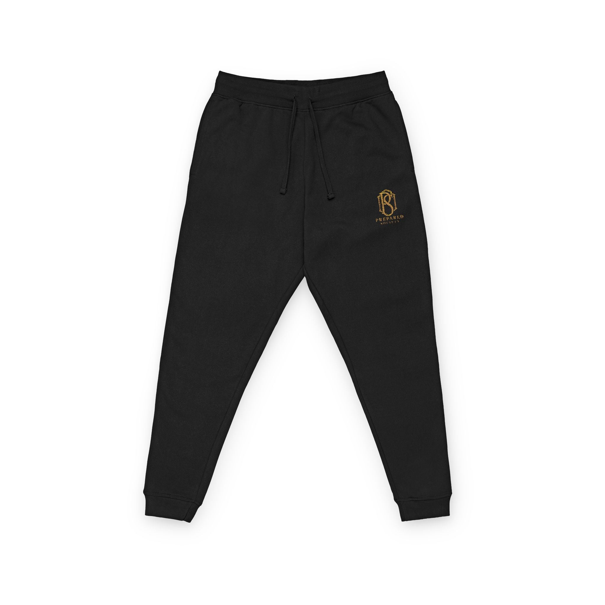 PR3PARED Embroidered Crest Fleece Joggers — Cozy Casual Pants with Gold Lion Emblem