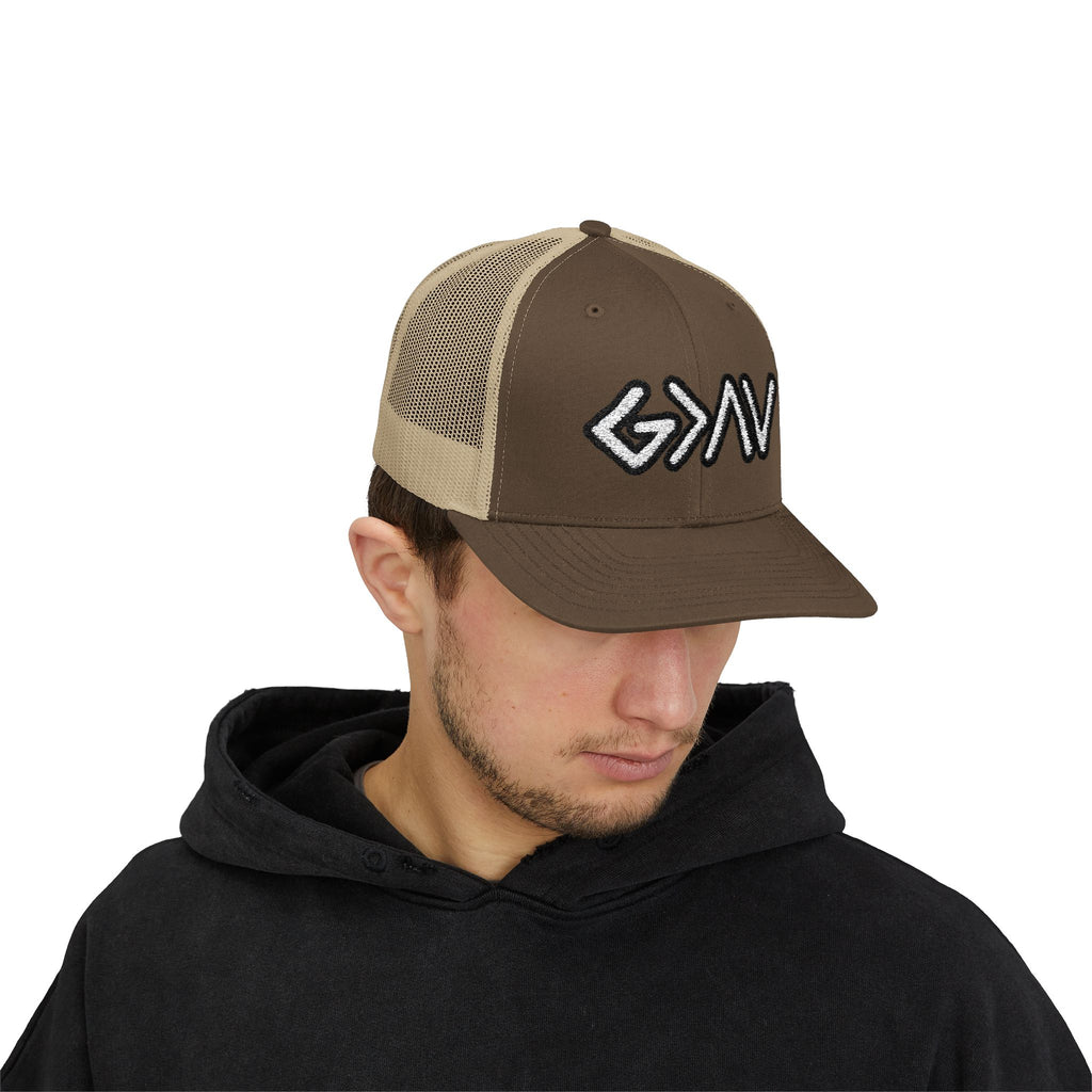 PR3PARED GOD>Ups & Downs Trucker Cap – Embroidered Snapback Mesh Hat