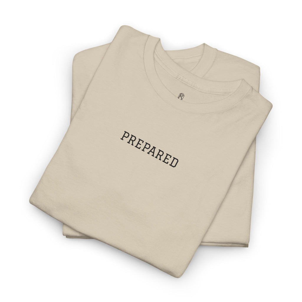 PR3PARED Graphic Embroidered Tee — Minimalist 'PREPARED' Text Shirt