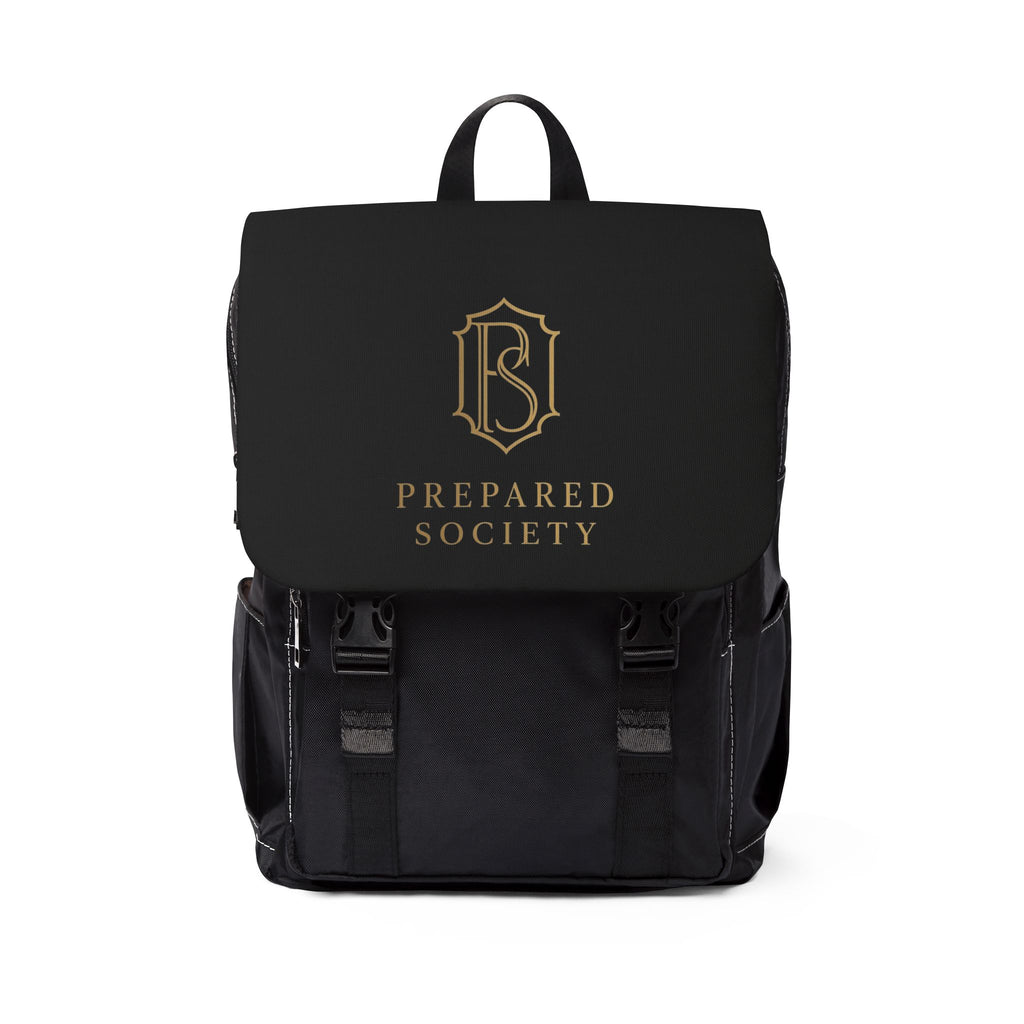 PR3PARED Society Logo Backpack — Casual Black Shoulder Backpack for Everyday, School & Travel