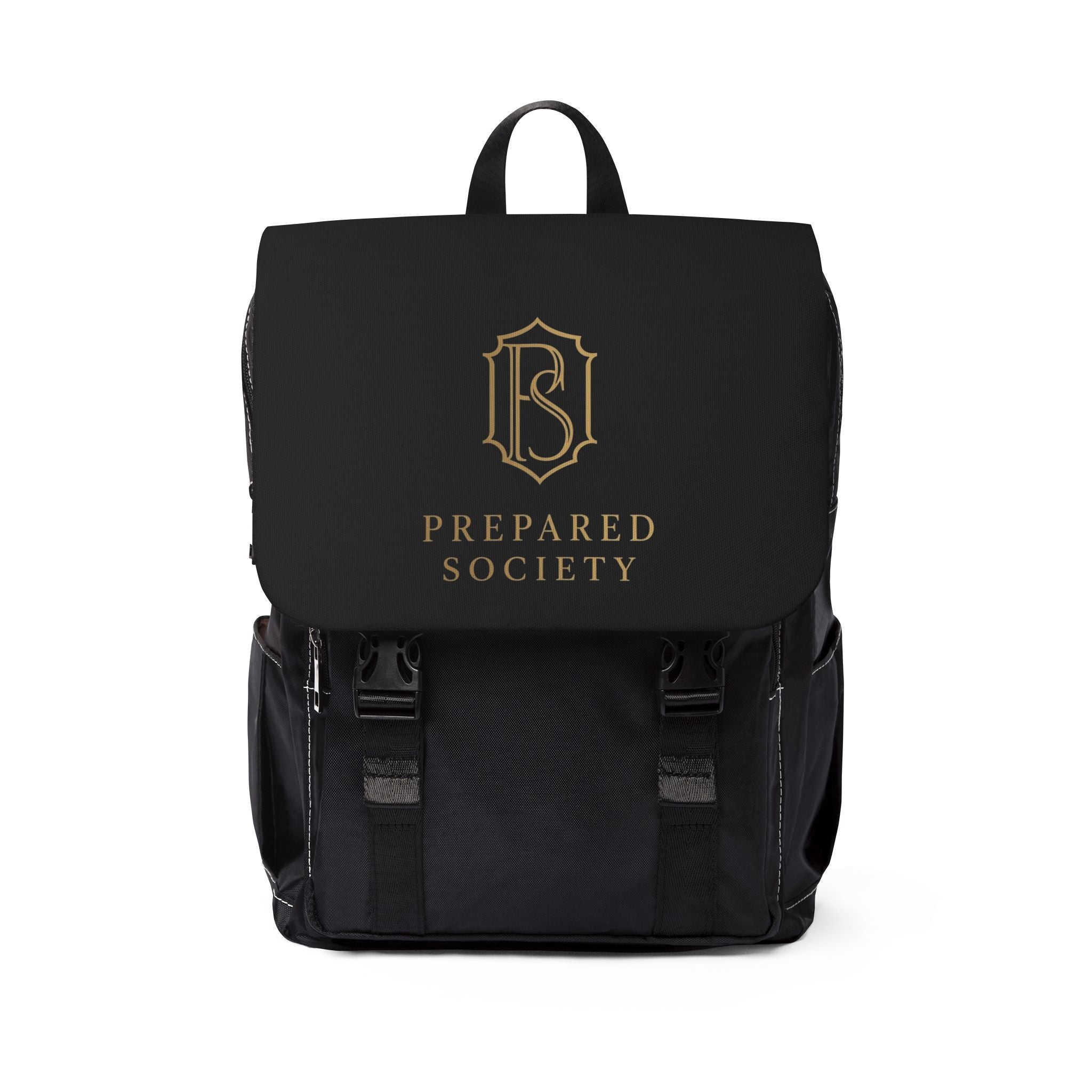 PR3PARED Society Logo Backpack — Casual Black Shoulder Backpack for Everyday, School & Travel