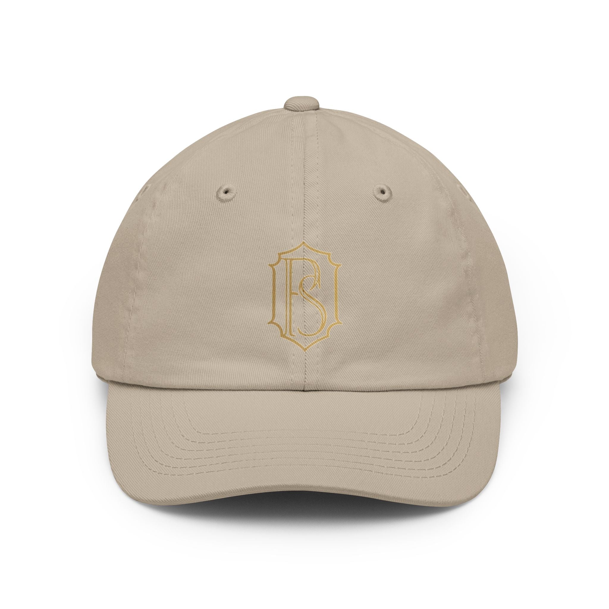 PR3PARED Embroidered Monogram Dad Hat – Vintage Gold Crest Cap