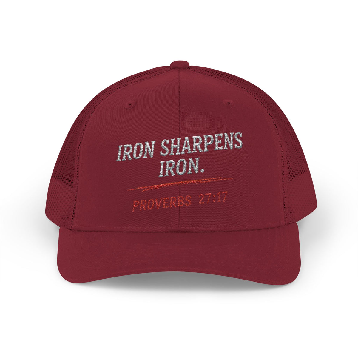 PR3PARED Iron Sharpens Iron Snapback Trucker Cap — Proverbs 27:17 Christian Mesh Hat