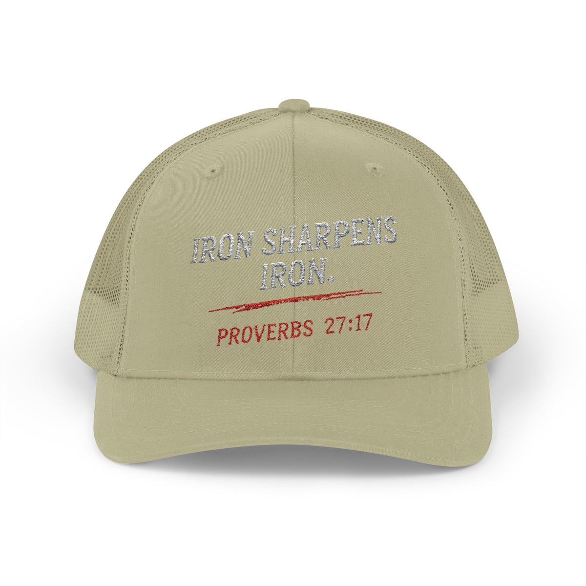 PR3PARED Iron Sharpens Iron Snapback Trucker Cap — Proverbs 27:17 Christian Mesh Hat