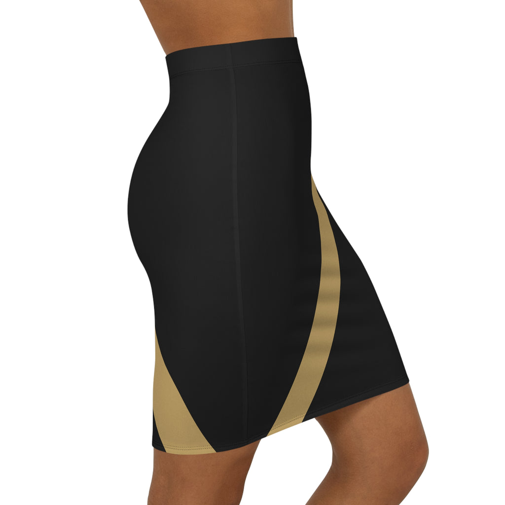 PR3PARED Black & Gold Diagonal Stripe Pencil Skirt — Women's Mid‑Waist Chic Workwear